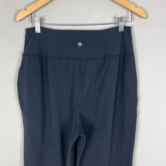 Athleta Elation Pants Women Medium Black Tapered Pleated Stretch Knit Athleisure - Picture 8 of 14